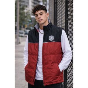 Aéropostale Men's Colorblock Puffer Vest Red Black Gray Full Zip Size L